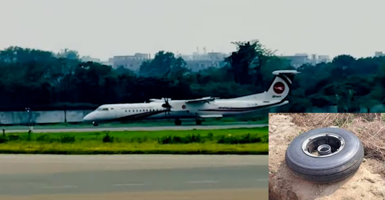 উড্ডয়নের পর বিমানের চাকা খুলে পড়ে